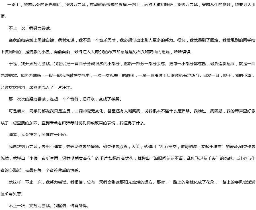 2019中考滿分作文：不止一次，我努力嘗試過