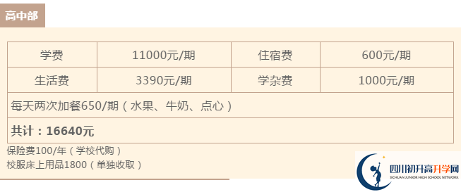 2021年雅安北附實(shí)驗(yàn)學(xué)校住宿費(fèi)用是多少？